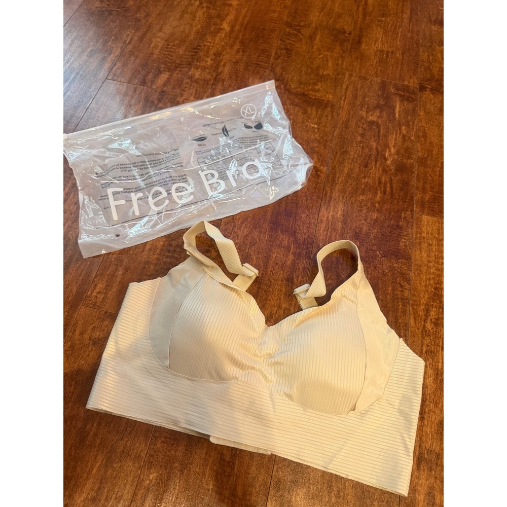Free Bra Women Ribbed Wireless Bralette Beige Seamless Adjustable Straps XL